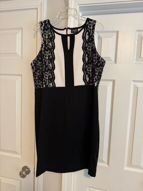 Nicole Black and White Lace-Accent Mini Dress